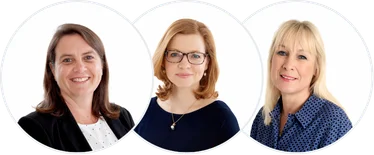 Group photo of Amanda, Florence and Justine's headshots.
